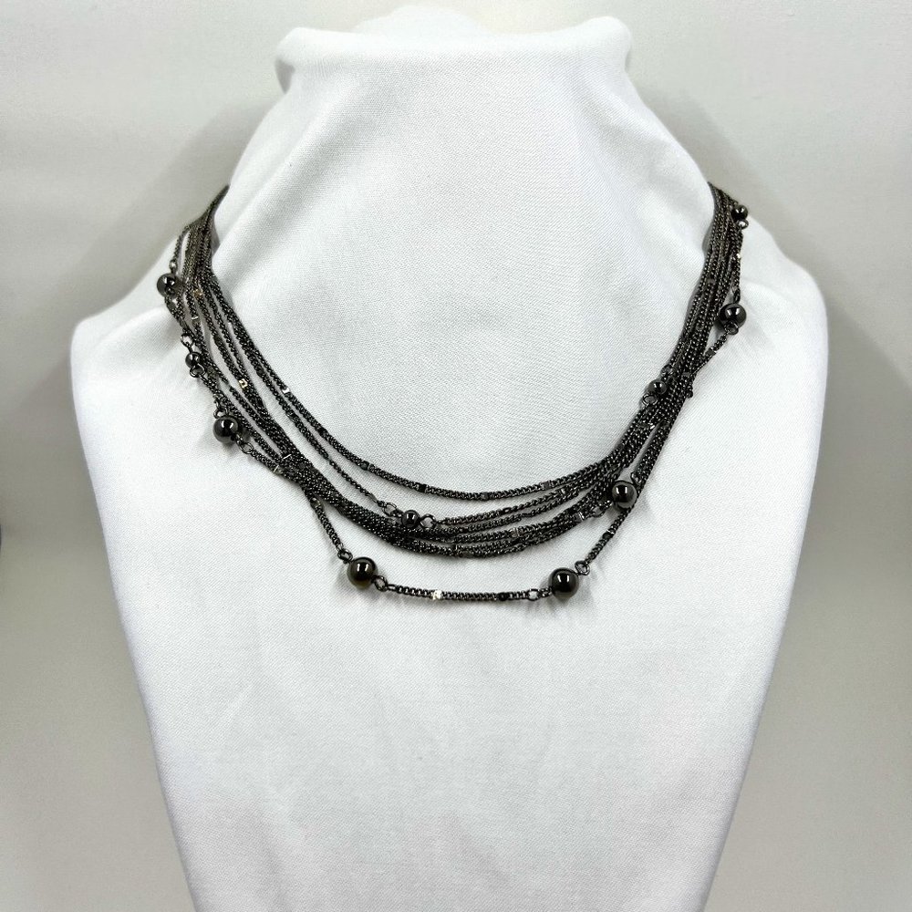 Gun Metal Toned 16” Multi Chain Necklace